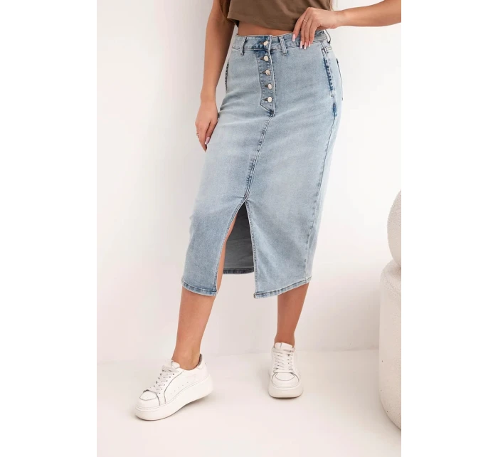 Dámská midi džínová sukně s rozparkem vpředu džínová