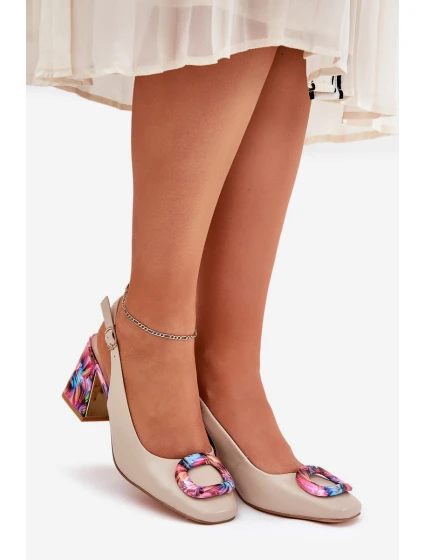 Kožené Dámské Sandály Na Podpatku D&A CR51-002 Béžové Kožené Dámské Sandály Na Podpatku D&A CR51-002 Béžové