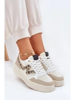 Dámské sportovní tenisky na platformě – béžové s panterím vzorem Lorori