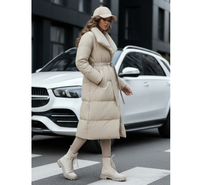 Dámský zimní dlouhý prošívaný kabát FAVI béžový FashionStreet TY4572