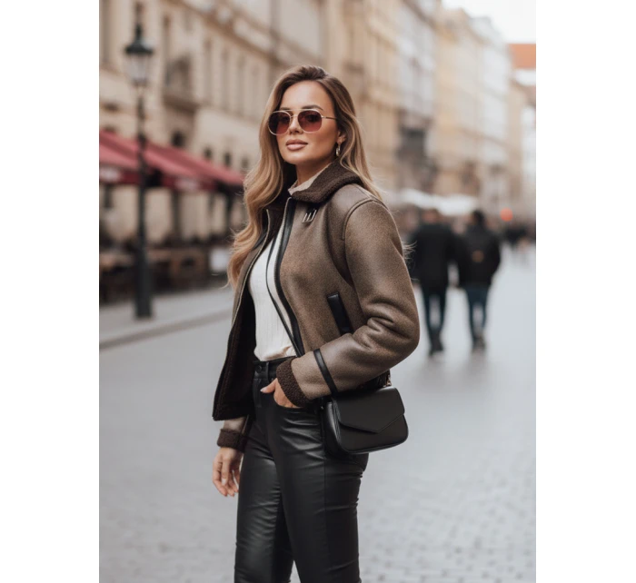 Dámská semišová bunda s ovčí kůží coffee Dstreet model 21993894 - FashionStreet