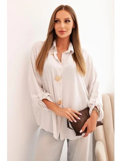 Dámské tričko s viskózou s ozdobnými knoflíky a límečkem béžová