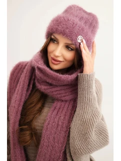 Dámský komplet čepice a model 21800777 šály z měkké příze tmavě růžový - K-Fashion