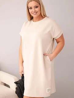 Dámské šaty Plus Size s krátkým rukávem a kapsami béžová