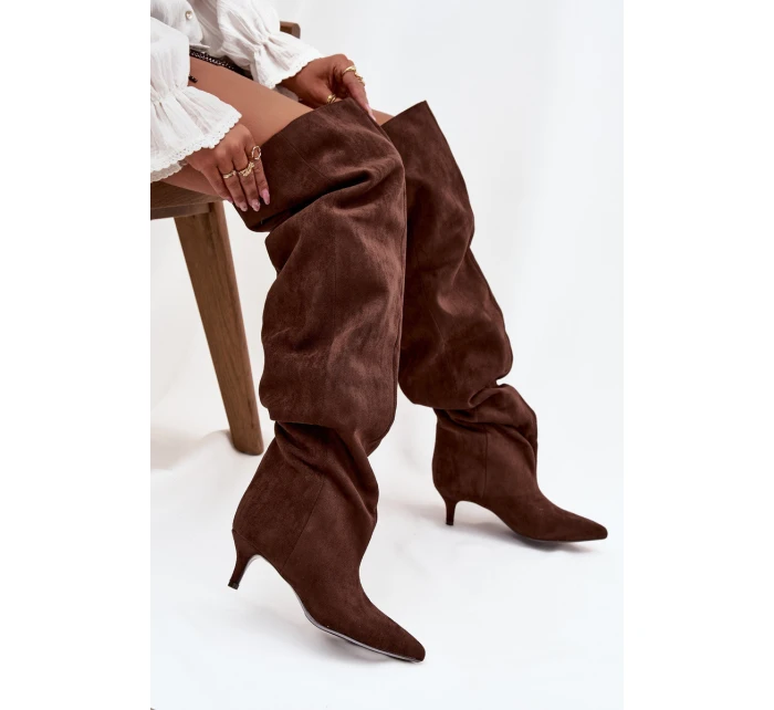 Nafukovací dámské kozačky na jehlovém podpatku čokoládové Ysolienne