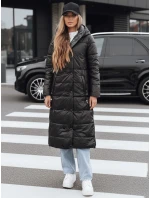 Dámská zimní dlouhá prošívaná bunda s kapucí černá FashionStreet TY5482 Dámská zimní dlouhá prošívaná bunda s kapucí černá FashionStreet TY5482