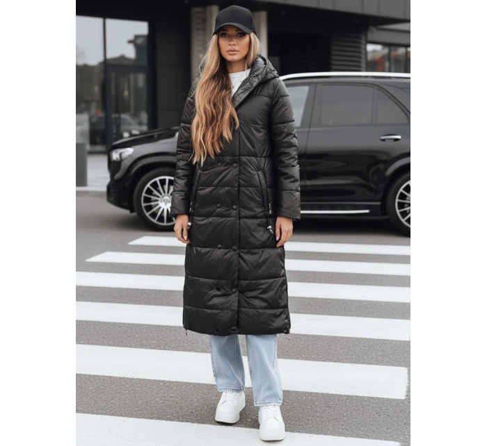 Dámská zimní dlouhá prošívaná bunda s kapucí černá FashionStreet TY5482 Dámská zimní dlouhá prošívaná bunda s kapucí černá FashionStreet TY5482