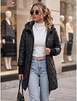 Dlouhá dámská prošívaná černá přechodová bunda FashionStreet TY5865 Dlouhá dámská prošívaná černá přechodová bunda FashionStreet TY5865