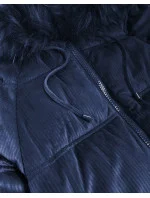 Tmavě modrá manšestrová dámská bunda s kapucí (7696)