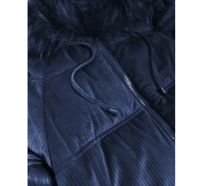 Tmavě modrá manšestrová dámská bunda s kapucí (7696)