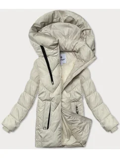 Prošívaná dámská bunda v barvě ecru s kapucí Glakate (LU-24029#)