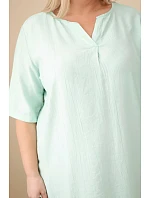 Dámské viskózové šaty Plus Size s krátkým rukávem a výstřihem do V tmavě mátové