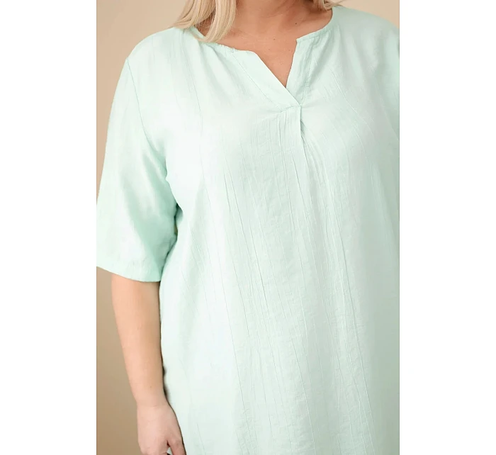 Dámské viskózové šaty Plus Size s krátkým rukávem a výstřihem do V tmavě mátové