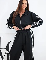 Dámský bavlněný komplet s oversized kalhotami a kontrastními pruhy černý