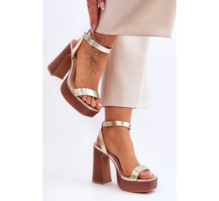 Kožené Sandály Na Robustní Platformě zlato Marina Kožené Sandály Na Robustní Platformě zlato Marina