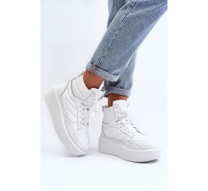 Zazoo 3392/X Dámské Kožené Sportovní Boty Na Platformě Bílé