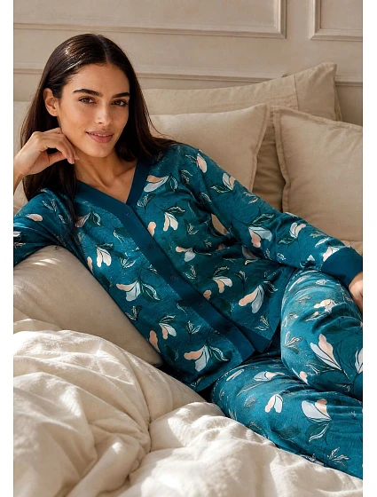 Pyžamo Cornette 514/509 Virginia, dlouhé rukávy, velikosti S–2XL, rozepínací