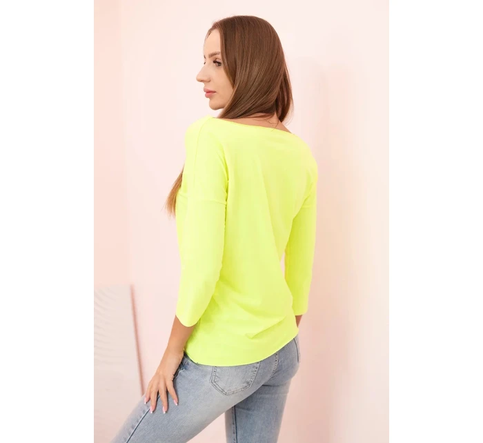 Dámská halenka s lodičkovým výstřihem žlutá neonová Dámská halenka s lodičkovým výstřihem žlutá neonová