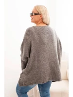 Dámský svetr Plus Size z model 21259036 s volným střihem a 3/4 rukávem grafitový - K-Fashion