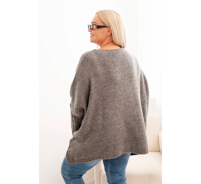 Dámský svetr Plus Size z model 21259036 s volným střihem a 3/4 rukávem grafitový - K-Fashion