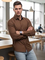 Pánská elegantní hladká hnědá košile SLIM FIT FashionStreet DX2593