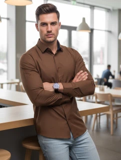 Pánská elegantní hladká hnědá košile SLIM FIT FashionStreet DX2593