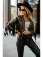 model 21371205 Krátká bunda s třásněmi z měkké ekokůže čokoládová - numoco basic