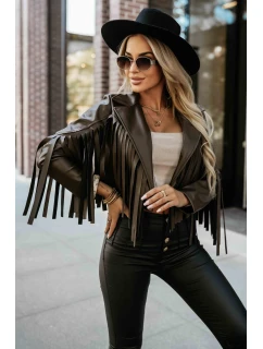 model 21371205 Krátká bunda s třásněmi z měkké ekokůže čokoládová - numoco basic