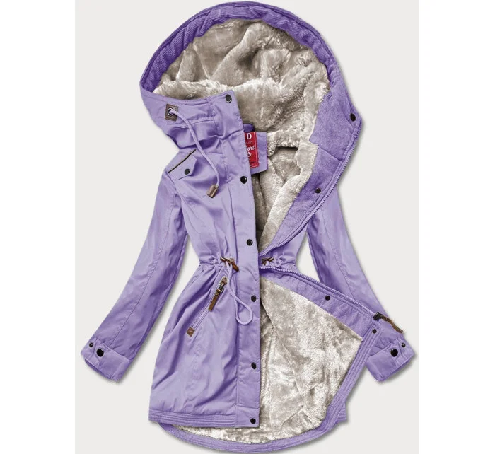 Dámská zimní bunda parka ve vřesové barvě se vsadkami z eko kůže model 21246303 - LHD