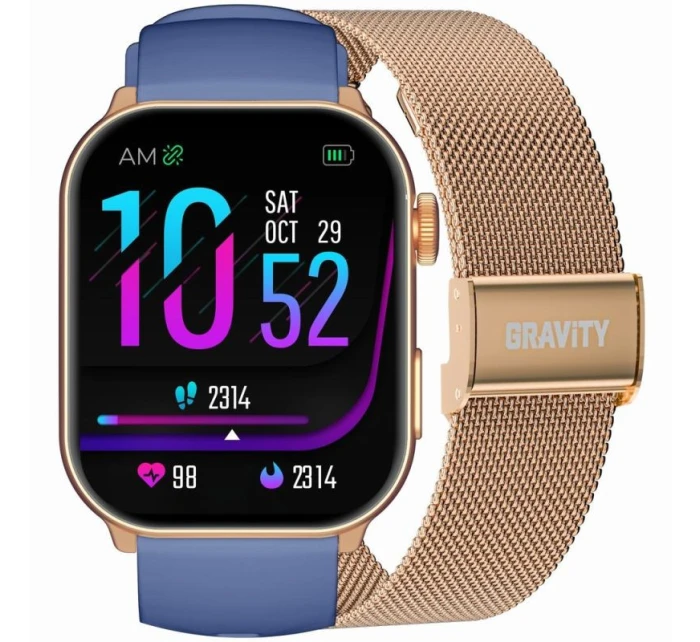 Dámské chytré hodinky GRAVITY GT28-8 řemínek + náramek růžové zlato námořnická modř Dámské chytré hodinky GRAVITY GT28-8 řemínek + náramek růžové zlato námořnická modř