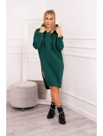 Šaty s kapucí a bočním rozparkem tmavě zelené