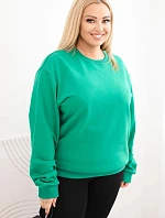 Dámská mikina Plus Size bavlněná basic s kulatým výstřihem světle zelená