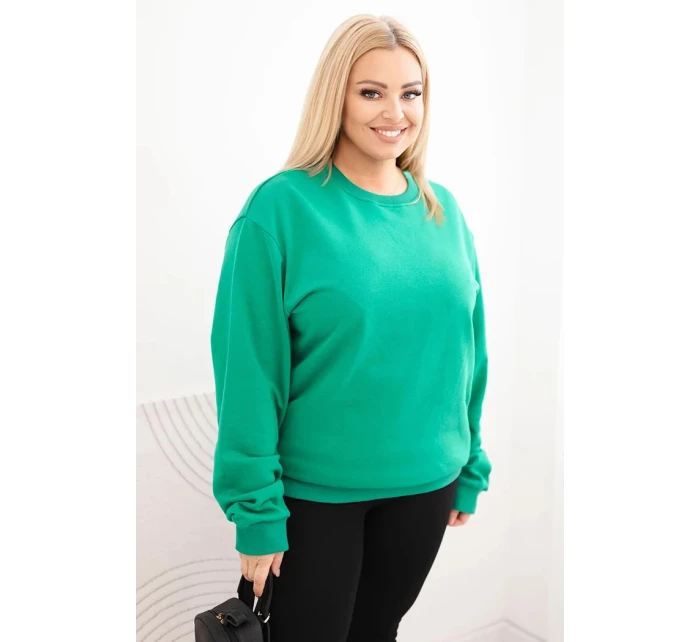 Dámská mikina Plus Size bavlněná basic s kulatým výstřihem světle zelená