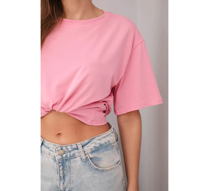 Dámská bavlněná basic halenka s krátkým rukávem světle růžová