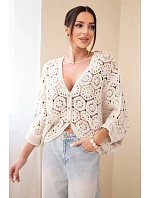 Dámský letní krajkový svetr s knoflíky a dlouhým rukávem černý Dámský letní krajkový svetr s knoflíky a dlouhým rukávem černý