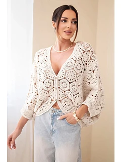 Dámský letní krajkový svetr s knoflíky a dlouhým rukávem černý