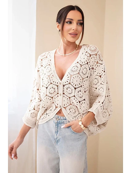 Dámský letní krajkový svetr s knoflíky a dlouhým rukávem černý Dámský letní krajkový svetr s knoflíky a dlouhým rukávem černý