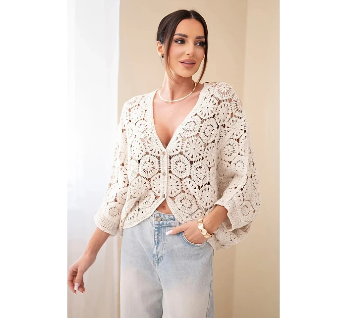 Dámský letní krajkový svetr s knoflíky a dlouhým rukávem černý Dámský letní krajkový svetr s knoflíky a dlouhým rukávem černý