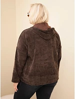 Dámská plus size manšestrová mikina s kapucí a zipem oversize hnědá Dámská plus size manšestrová mikina s kapucí a zipem oversize hnědá