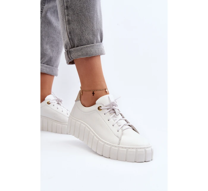 Dámská kožená polobotka na tlusté podrážce model 21646394 bílé - Zazoo