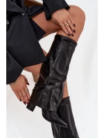 Dámské kozačky na podpatku s obráceným límcem a přezkami Jessae Černé