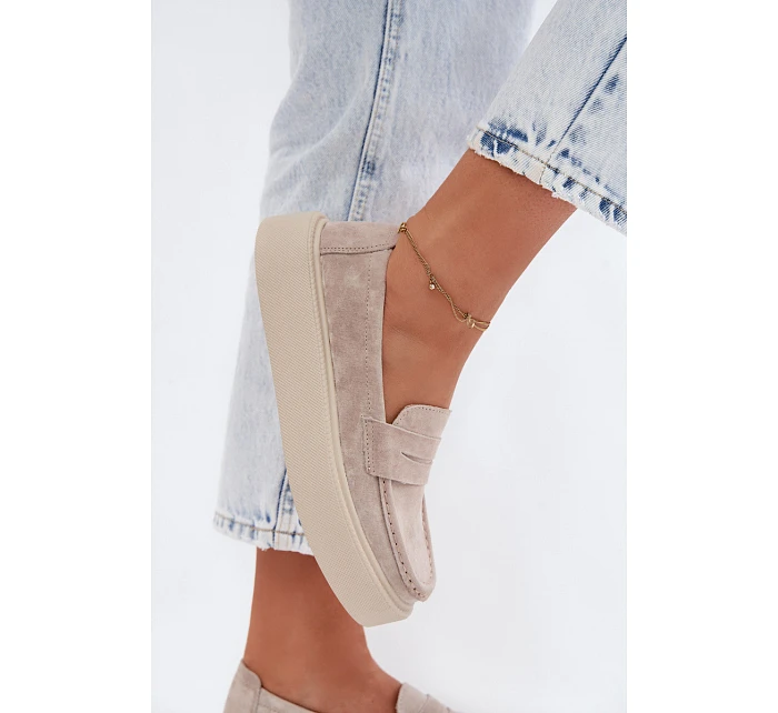 Mokasiny z přírodního semiše na platformě Vinceza Béžové