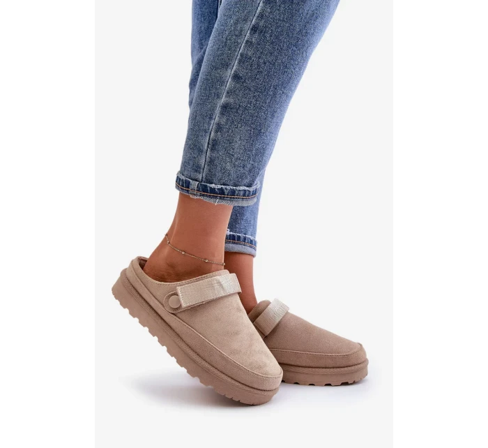 Dámské Zateplené Pantofle S Kožešinou Na Platformě Béžové Azida