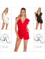Sexy playsuit in a wrap look with flounce & belt