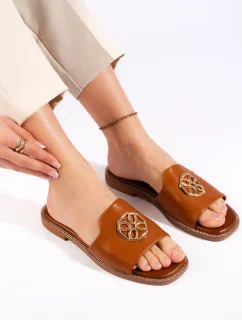 Originální dámské  nazouváky hnědé bez podpatku