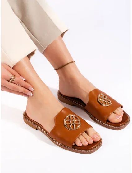 Originální dámské nazouváky hnědé bez podpatku Originální dámské nazouváky hnědé bez podpatku