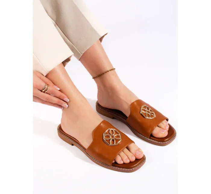 Originální dámské nazouváky hnědé bez podpatku Originální dámské nazouváky hnědé bez podpatku