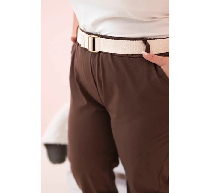 Dámské kalhoty Punto Milano Winter Plus Size s páskem hnědé