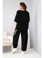 Dámský máslový komplet z viskózy mikina a kalhoty s lampasy černý Dámský máslový komplet z viskózy mikina a kalhoty s lampasy černý