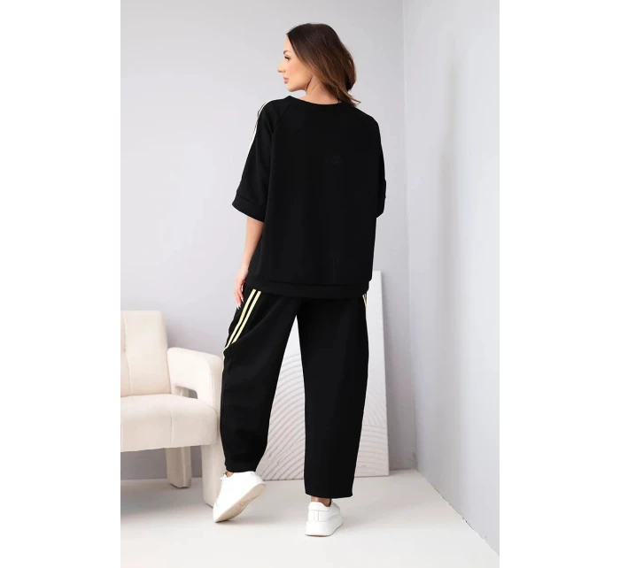 Dámský máslový komplet z viskózy mikina a kalhoty s lampasy černý Dámský máslový komplet z viskózy mikina a kalhoty s lampasy černý